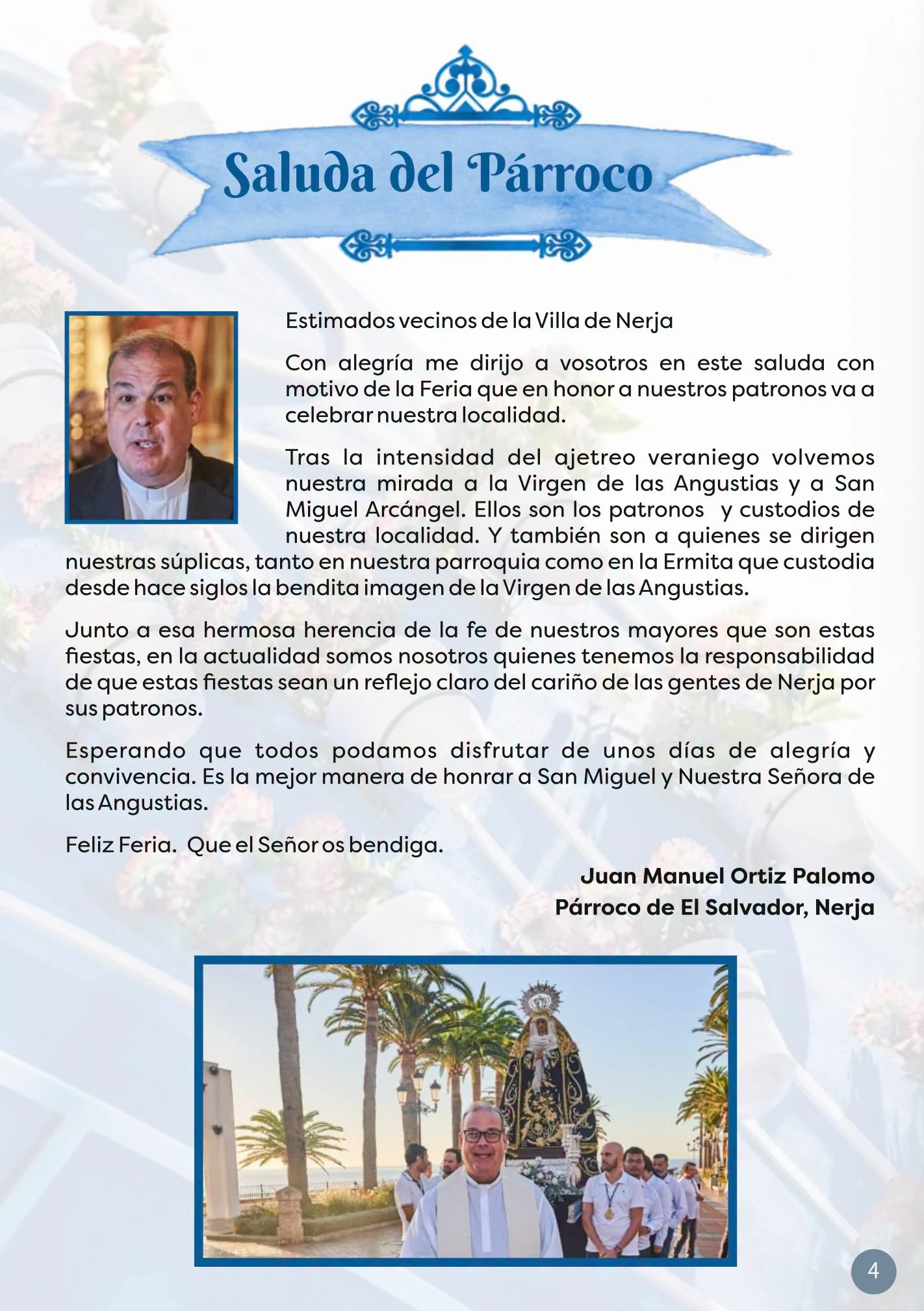 Saluda del párroco en el programa de la Feria de Nerja 2026