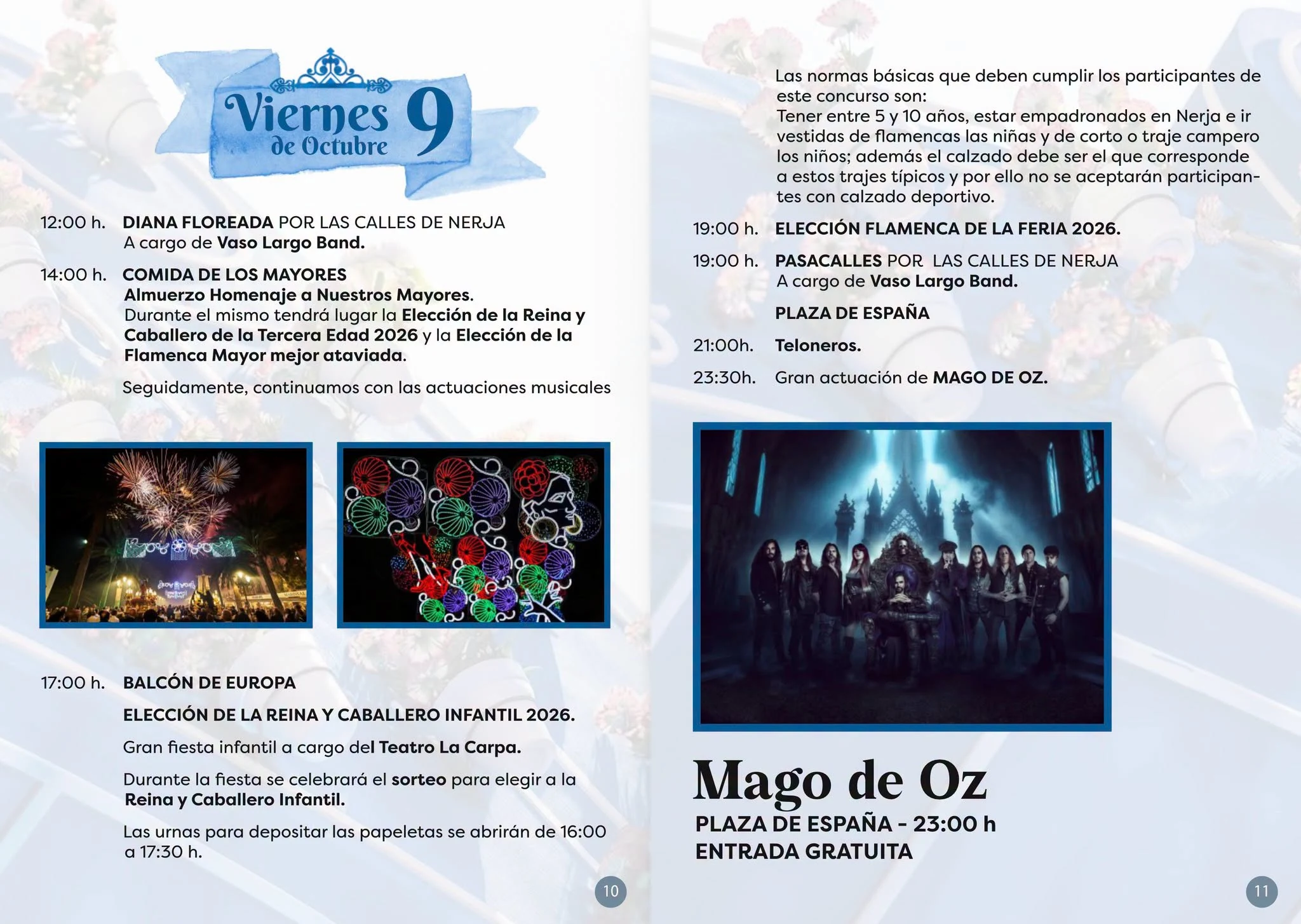 Programa de la Feria de Nerja 2026 del viernes 9 de octubre y concierto de Mägo de Oz